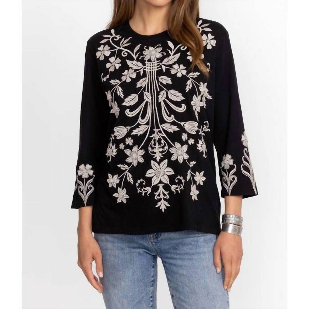 Black Floral Embroidered Women's Top